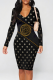 Black Sexy Figure Print Letters V Neck Printed Dresses