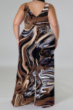 Red Casual Street Geometric Print Contrast V Neck Plus Size Jumpsuits(There is a headscarf)