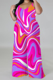 Red Casual Street Geometric Print Contrast V Neck Plus Size Jumpsuits(There is a headscarf)