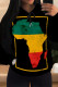 Black Green Casual Stripe Map Printing Draw String Pocket Hooded Tops