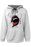 White Brown Casual Animal Print Draw String Pocket Hooded Tops