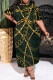 Dark Green Casual Chain print Leopard Pocket Contrast O Neck Printed Plus Size Dresses