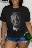 Black Casual Figure Print O Neck T-Shirts