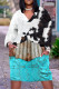 Baby Blue Casual Floral Print Pocket Contrast V Neck Printed Plus Size Dresses