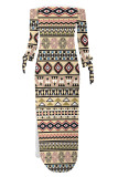 Pink Green Sexy National Totem Print Lace Up Slit Contrast Off Shoulder Irregular Dresses