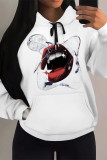 White Brown Casual Animal Print Draw String Pocket Hooded Tops