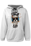 White Brown Casual Animal Print Draw String Pocket Hooded Tops