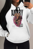 White Brown Casual Animal Print Draw String Pocket Hooded Tops