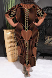 Light Green Casual Chain print Leopard Pocket Contrast O Neck Printed Plus Size Dresses
