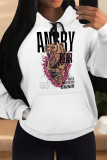 White Brown Casual Animal Print Draw String Pocket Hooded Tops