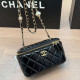 Black Daily Solid Color Patchwork Pearls Decor Zipper Bags