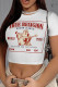 White Casual Graffiti Print Letters Contrast O Neck T-Shirts