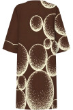 Blue Casual Geometric Print Flowers Contrast V Neck Printed Dresses