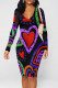 Black Street Geometric Print Heart Pattern Contrast V Neck Printed Dresses