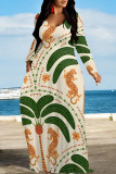 Colour Elegant Plaid Floral Print Pocket Contrast V Neck Printed Dresses