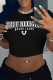 Black Casual Letter Print Contrast O Neck T-Shirts