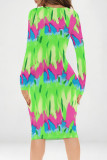 Multicolor Casual Geometric Print Contrast V Neck Printed Dresses