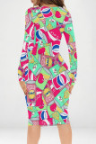 Pink Yellow Street Graffiti Print Contrast V Neck Printed Dresses