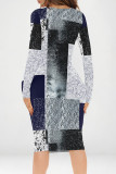 Multicolor Casual Geometric Print Contrast V Neck Printed Dresses