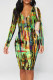Green Street Geometric Print Heart Pattern Contrast V Neck Printed Dresses