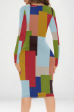 Multicolor Casual Geometric Print Contrast V Neck Printed Dresses
