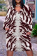 Reddish Brown Casual Striped Print Pocket Contrast V Neck Printed Plus Size Dresses