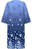 Blue Casual Geometric Print Flowers Contrast V Neck Printed Dresses