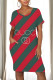 Red Green Casual Letter Print Pocket V Neck Printed Short Sleeve Dress
