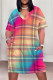 Gradient Color Casual Plaid Stripe Chain print Pocket Contrast V Neck Printed Plus Size Dresses