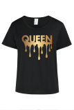 Black Casual Letter Print Contrast O Neck T-Shirts