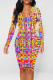Colour Casual Geometric Print Contrast V Neck Printed Dresses