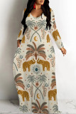 Colour Elegant Plaid Floral Print Pocket Contrast V Neck Printed Dresses