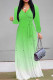 Gradient Color Casual The stars Leaves Lace Up Contrast V Neck Printed Dresses