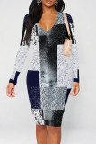 Multicolor Casual Geometric Print Contrast V Neck Printed Dresses