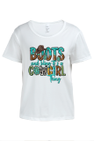 White Casual Letter Print O Neck T-Shirts