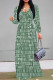 Green Casual The stars Leaves Lace Up Contrast V Neck Printed Dresses