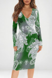 Pink Yellow Street Graffiti Print Contrast V Neck Printed Dresses