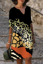Multicolor Casual Geometric Print Flowers Contrast V Neck Printed Dresses