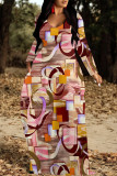 Colour Elegant Plaid Floral Print Pocket Contrast V Neck Printed Dresses