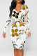 White Elegant Floral Print Contrast V Neck Printed Dresses