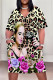 Leopard Print Street Graffiti Print Stripe Leopard Pocket Contrast V Neck Printed Plus Size Dresses