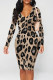 Brownness Sexy Camouflage Print Leopard Contrast V Neck Printed Dresses