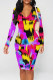 Fuchsia Street Geometric Print Heart Pattern Contrast V Neck Printed Dresses