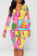 Pink Yellow Street Graffiti Print Contrast V Neck Printed Dresses