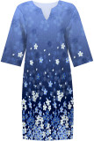 Blue Casual Geometric Print Flowers Contrast V Neck Printed Dresses