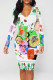 White Street Graffiti Print Chain print Contrast V Neck Printed Dresses
