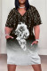 Black White Street Animal Print Flowers Letters Pocket Contrast V Neck Printed Plus Size Dresses