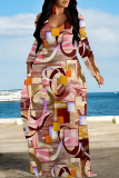 Colour Elegant Plaid Floral Print Pocket Contrast V Neck Printed Dresses