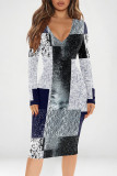 Multicolor Casual Geometric Print Contrast V Neck Printed Dresses