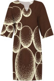 Blue Casual Geometric Print Flowers Contrast V Neck Printed Dresses
